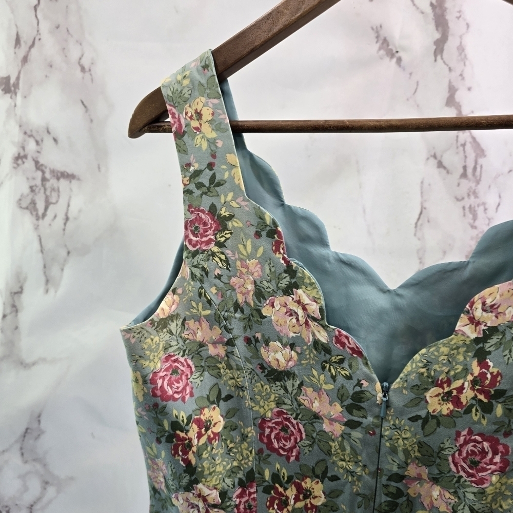 Laura Ashley Dress Womens 6 Small Floral Blue Pink Sheath Tank Scalloped Garden - Picture 6 of 14